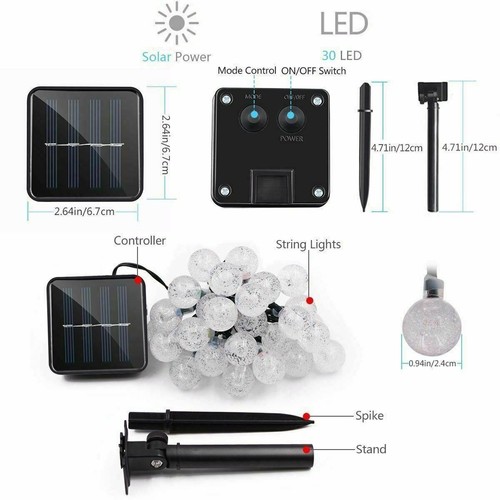 30LED Crystal Ball Solar String Light Outdoor IP65 Waterproof Garden Party Decor - Picture 9 of 12
