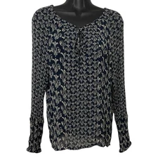 John Robshaw for Lucky Brand Womens Blouse Size Large Blue Bohemian Boho Sheer