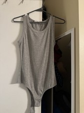 Women s Gray Solid Sleeveless Tank Bodysuit One-Piece, Size S Regular