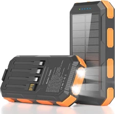 38800mAh Solar Power Bank Fast Charger 4 Cables 4 Ports Waterproof Outdoor
