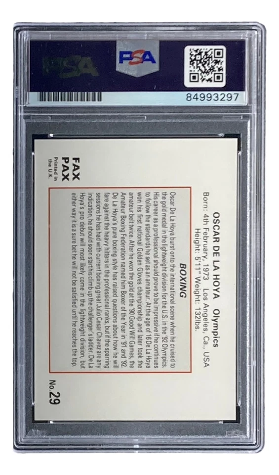 Oscar De La Hoya Signed 1993 Fax Pax #29 Rookie Card PSA/DNA Gem 10 - Image 2 of 3