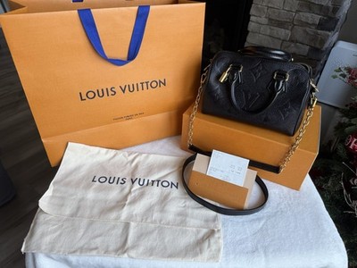 Louis Vuitton Speedy Bandouliere 20 Black Embossed Monogram Satchel w/ Dust Bag