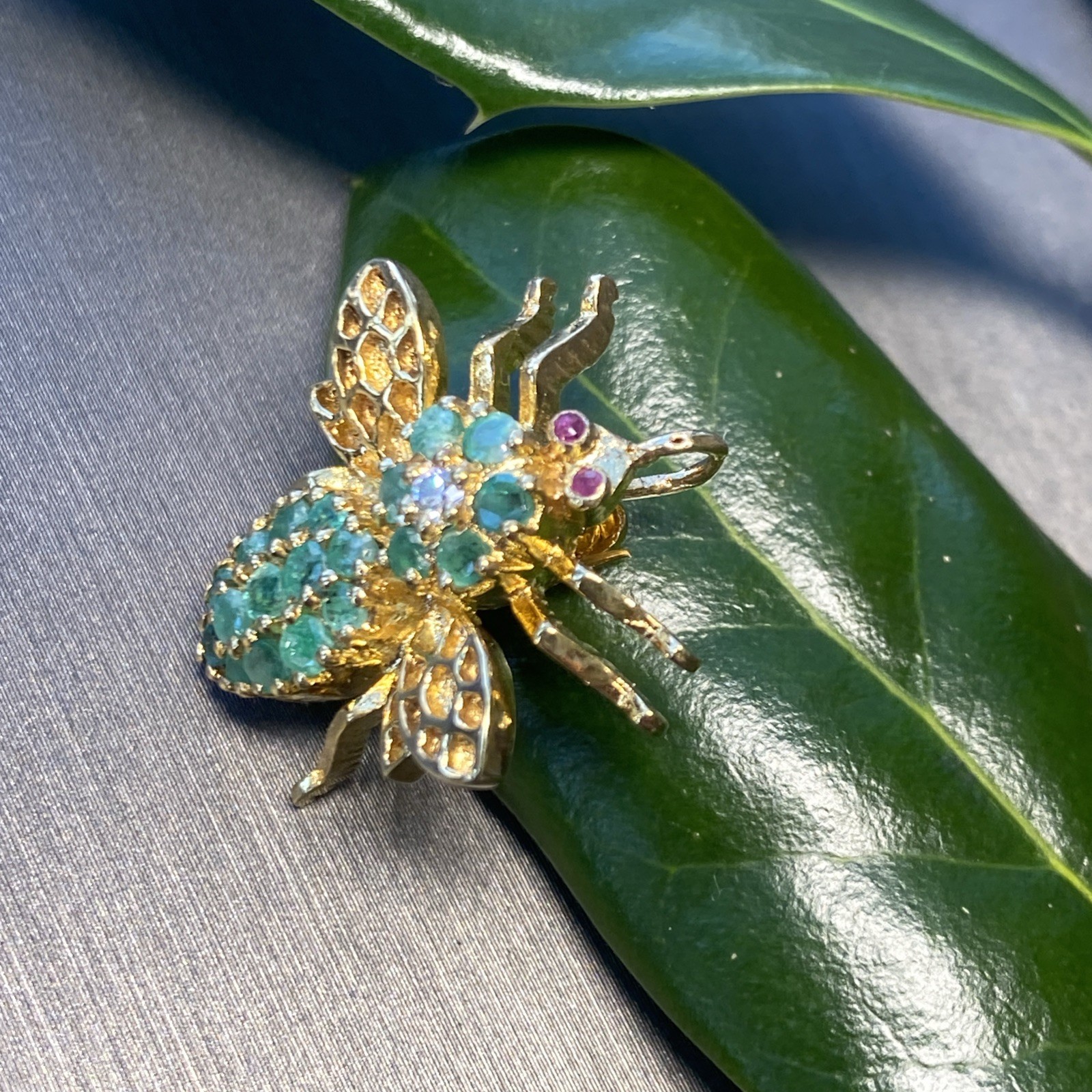 Victorian Diamond Emerald Ruby Antique Insect Fly… - image 12
