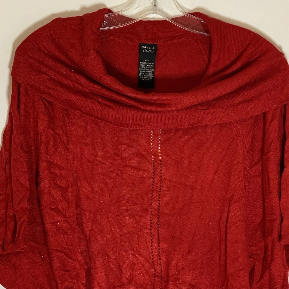 Suéter Rafaella Studio Mujer Mediano Rojo Rio Capucha Cuello Ligero Ala de Murciélago Boho Foto 2 de 4