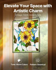 VEVOR Stained Glass Window Panel,20 x 20 in,Tiffany Style Hanging Transom Window