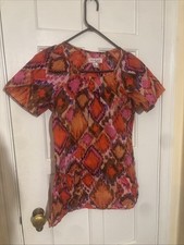 Koi Women's Bold Pattern Scrub Top Shirt Smocked Pockets S
