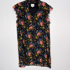 Madewell x Mix No 6 Size 8 Black Silk Beacon Dress in Garden Bouquet Floral