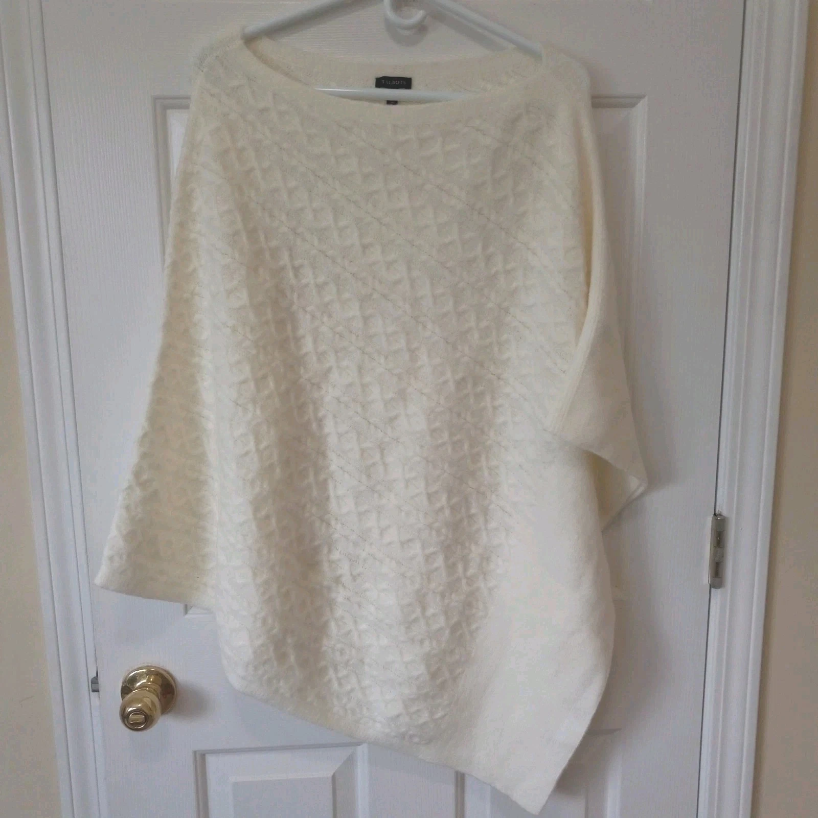 TALBOTS Women's Ivory Beige Knit Acrylic Nylon Poncho Cover Up Casual Career M/L