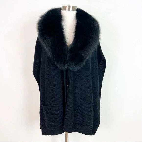 MAGASCHONI BLACK BOXY SWEATER PONCHO DETACHABLE FAUX FUR COLLAR NWT M/L
Opens in a new window or tab