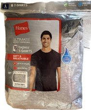 Men's Hanes Large Ultimate Soft Breathable Crew Neck T-Shirts 5 2 Gray 3 Black 