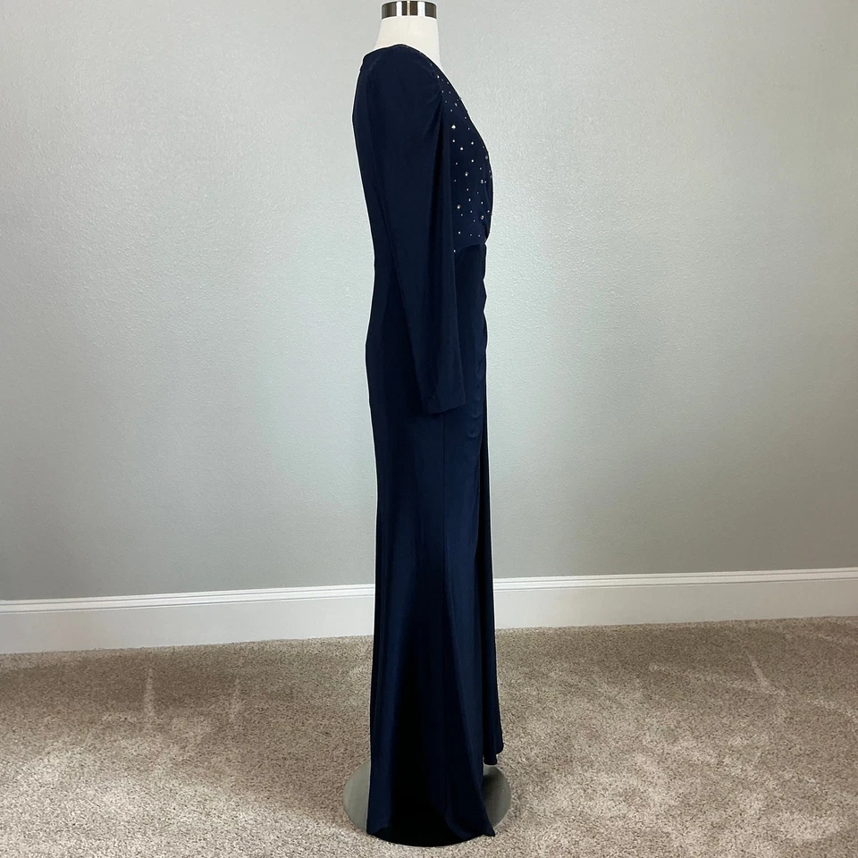 Vince Camuto Women's Formal Dress Size 4 Blue Beaded Long Sleeve Evening Gown - Image 3 of 4