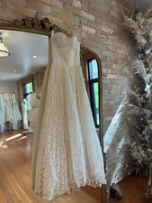 1930s Vintage Lace Accordion Wedding Gown Strapless XS IVORY