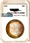 1886-P SUPERB Gem BU ++++  Clean Cheek Rainbow  Toned Morgan Dollar