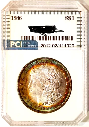 1886-P SUPERB Gem BU ++++  Clean Cheek Rainbow  Toned Morgan Dollar