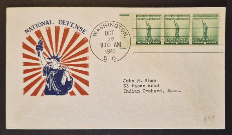 1940 First Day Cover US Scott 899 National Defense Statue Of Liberty FDC