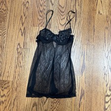 Vintage Victoria s Secret Sheer Embroidered Mesh Babydoll Slip