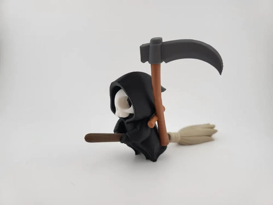 Grim Reaper on a Broomstick - Spooky Cute Skeleton Deco - Image 3 of 4