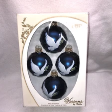 Peace Dove Visions By Holly Glass Christmas Ornaments Set Of 4 American Made Vtg