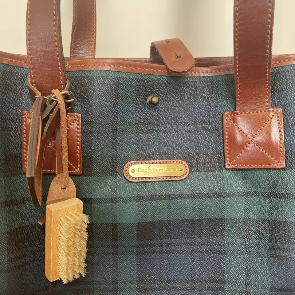 Grand sac fourre-tout en cuir PVC à carreaux tartan POLO RALPH LAUREN vert - Photo 2/4