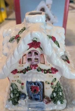 Treasured Times Holiday Christmas Porcelain House and Snow Tealight Holder
