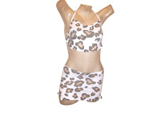 New Stripper Exotic Dancer Soft Leopard Print Mini Skirt Set S/M Stripperwear