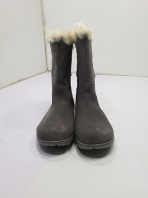 Cheeks Fit Body Boots By Tony Little Gray Leather Faux Fur Side Zip Size 7M