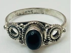 Vintage Sterling Silver 925 Black Onyx Oval Gorgeous Detail Ring 6.5 - FREE SHIP