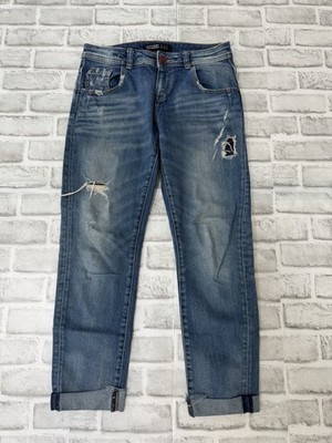 Zara Basic Z1975 Denim Distressed Jeans Women s Size 00 EUR 32 Cropped Blue