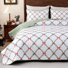 3 Piece Christmas Quilts Size Quilt Bedding Set with 2 Pillow King Checkered