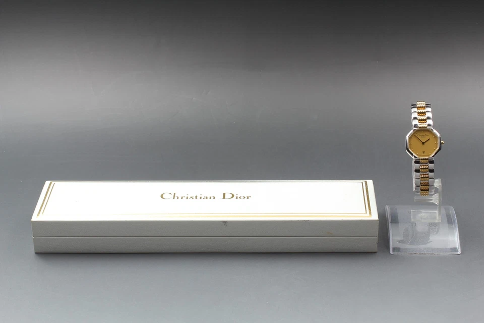 【N MINT w/BOX】 Christian Dior 48.203 Octagon Gold Dial Women Qz Watch From JAPAN - Image 4 of 4