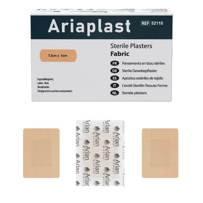 ARIAN MEDICAL AriaPlast Sterile Fabric First Aid Wound Plasters- 7.2cm x 5cm Pack of 50's
