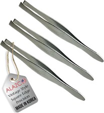 3 Vinta Style Square Tip Ribbed Profal Tweezers for Eyebrows