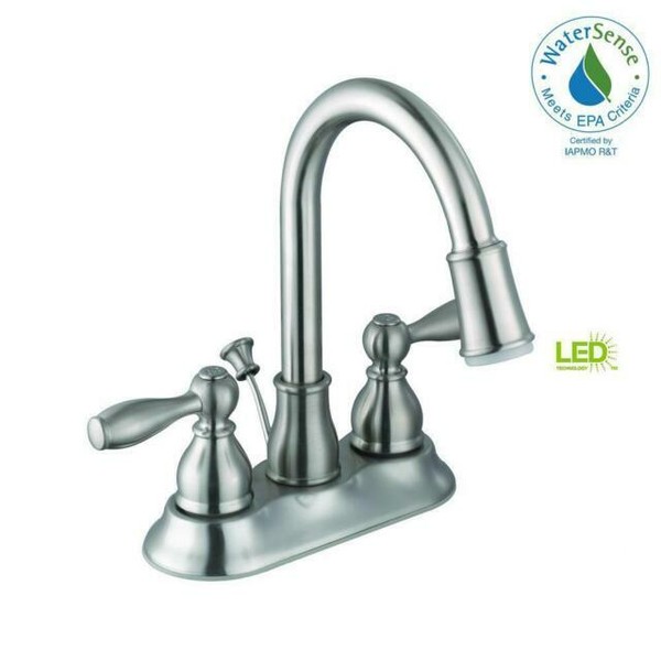 Glacier Bay Centerset Bathroom Faucet 4 In. 2handle LED Light Brushed