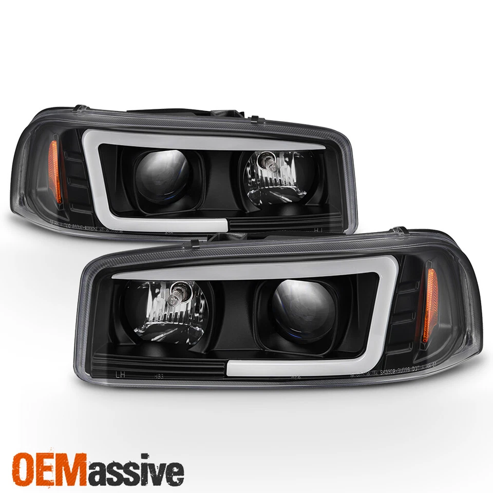 Faros proyectores tubo LED negro para 99-06 GMC Yukon Sierra 1500/2500 HD/3500 Foto 3 de 4