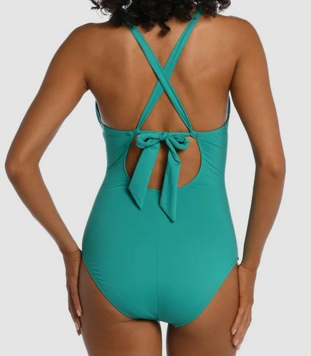 $120 La Blanca Womens Green Island Goddess High Neck One-Piece Swimsuit Size 10 - Picture 2 of 3