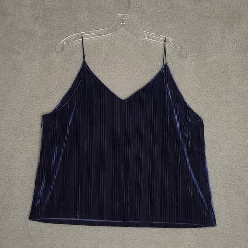 Leith Womens Crop Top Blue Velvet Spaghetti Strap V Neck Stretch Pullover L New - Picture 2 of 9