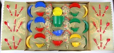 VINTAGE COLORFUL IDEAL PLASTIC TOY TEA SET COMPLETE WITH ORIGINAL BOX