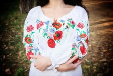 Vyshyvanka Traditional Embroidered Women Ukrainian blouse Ethnic Size XXL White