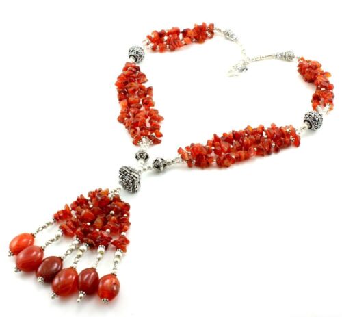 Necklace Natural Carnelian Gemstone Beaded Handmade Fashion Tradition jewelry - Picture 1 of 4