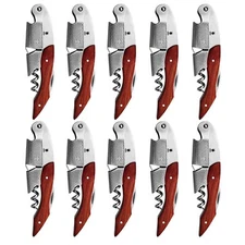 (10) Corkscrew Wine Opener Bottle Waiters Key Manual Foil Cutter Wood Bulk Set