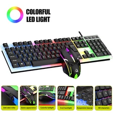 Wired Gaming Keyboard and Mouse Set RGB LED Rainbow Backlit for Computer Desktop
