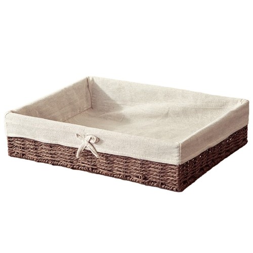 Rustic Wicker Fruit Storage Basket Faux Rattan Woven Rectangular Bow Organizer - Picture 12 of 12
