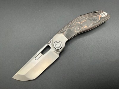 Ketuo Yakuza Folding Knife 3.25'' M390 Steel Blade Titanium/Copper Foil/CF Handle