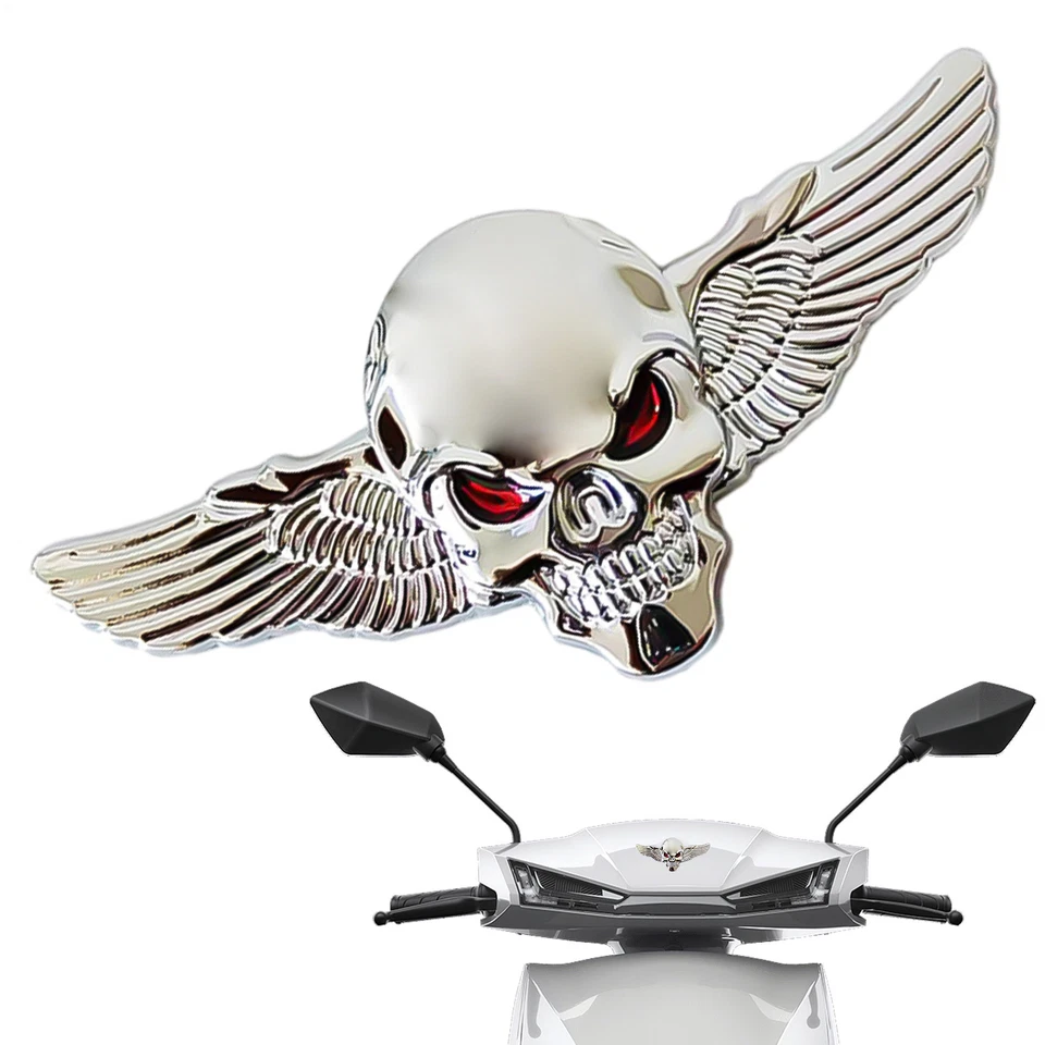 2pcs 3D Metal Skull Wings Decal Emblem Motorcycle, Auto, Truck Alloy Decal - Image 3 of 4