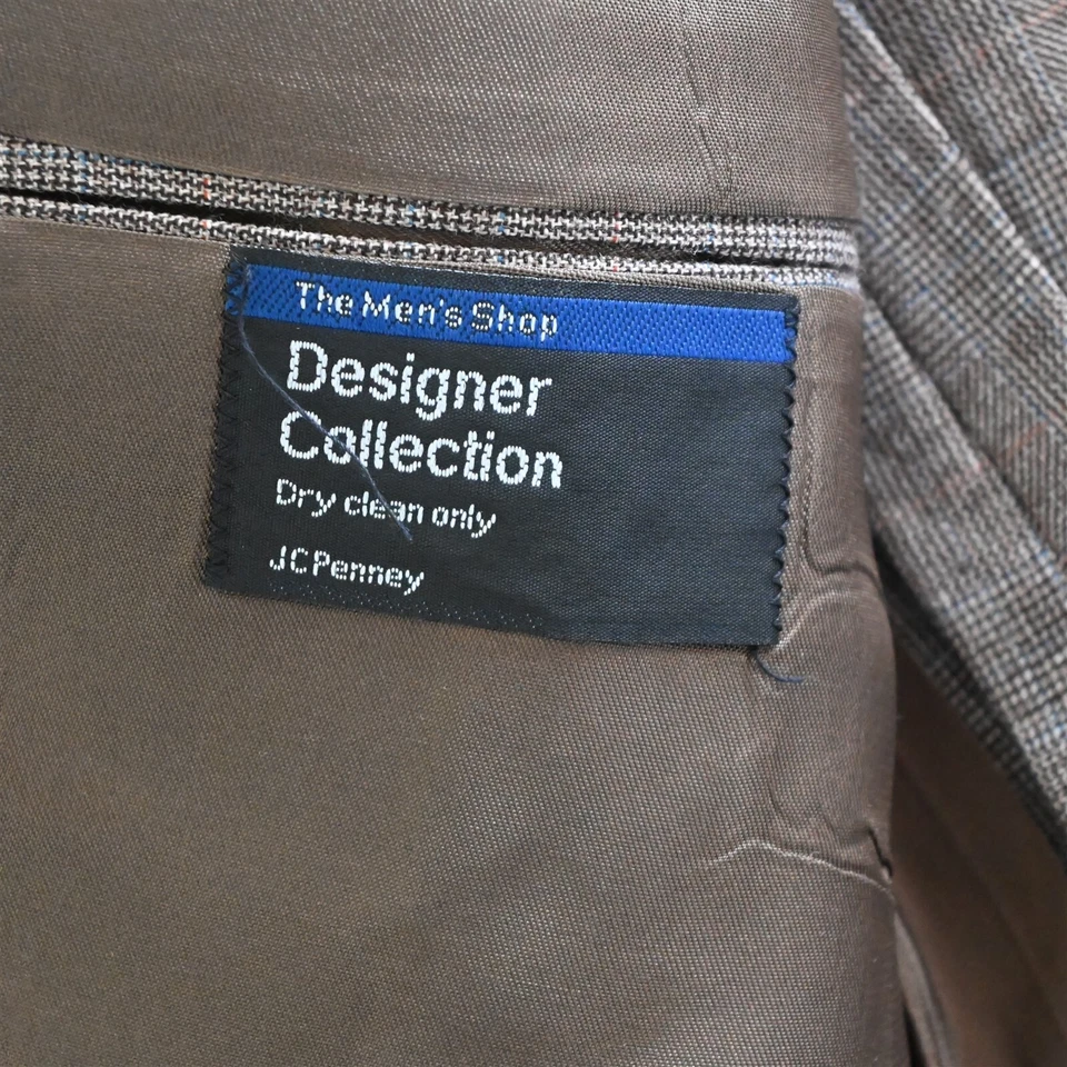 Винтажный 40R 34 x 30 коричневый Glenn чек фланели шерсти Мужская куртка брюки костюм - Изображение 4 из 4