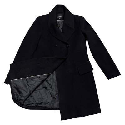 KOTON Pea Coat Luxury Designer Black WOOL Long Business Casual Trench Womens 8