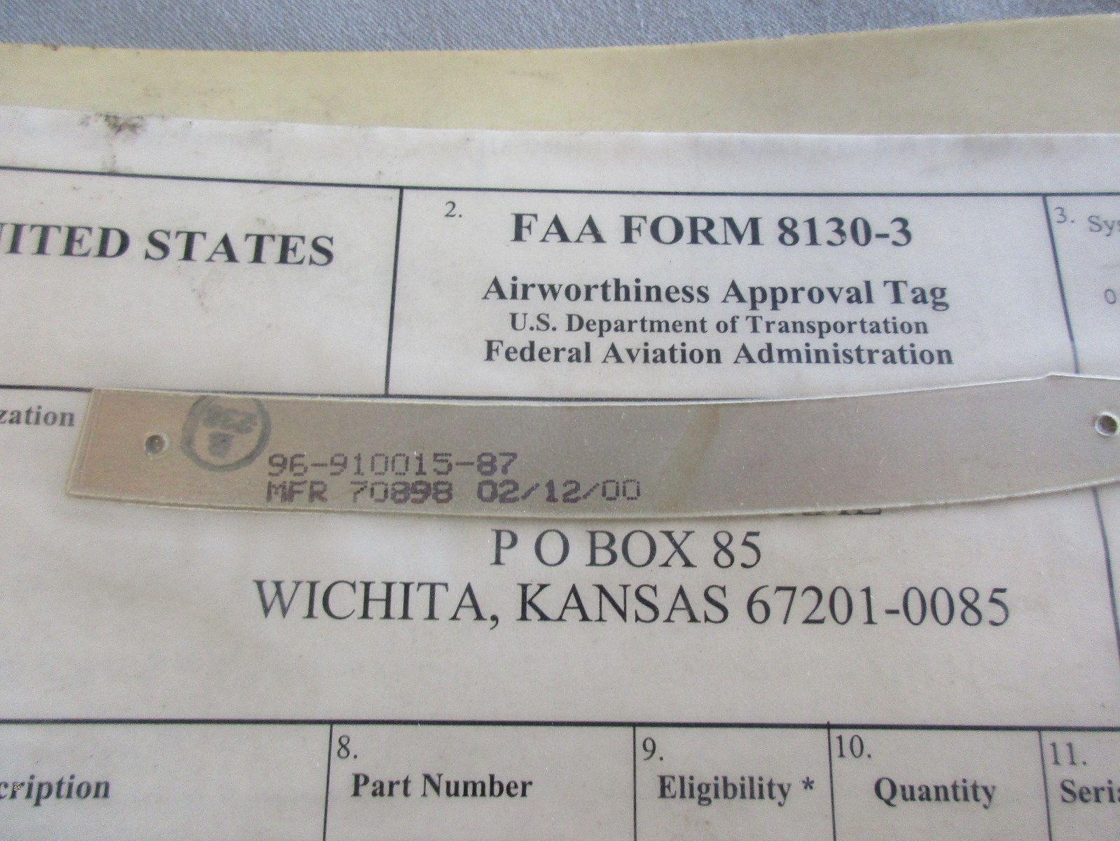 Beechcraft Aircraft Baffle Strip, P/N 9691001587 (TA) New Surplus eBay