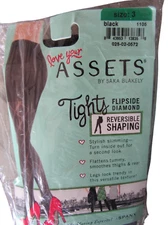 Assets by Spanx Tights Sz 3 NWT Reversible Black Gray Flipside Diamond NIP new