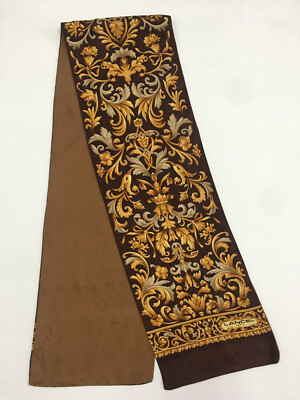 Authentic LANCEL PARIS Flowers Design On Brown Shawl Scarves RectangleScarf