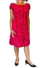 WOMEN'S PINK TARTAN BRIGHT PINK ROSEBUT ROSETTE COCKTAIL CAP SLEEVE DRESS SZ 4